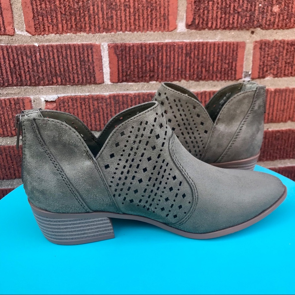NEW Olive Cut Out Ankle Booties with Back Zipper - Picture 5 of 5